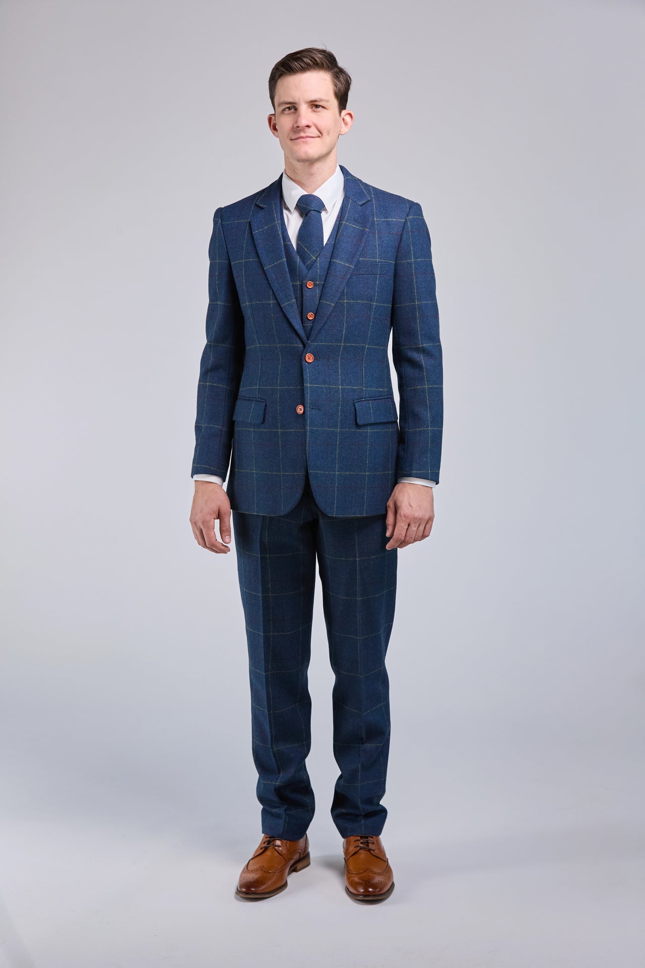 Retro Blue Check Tweed 3 Piece Suit