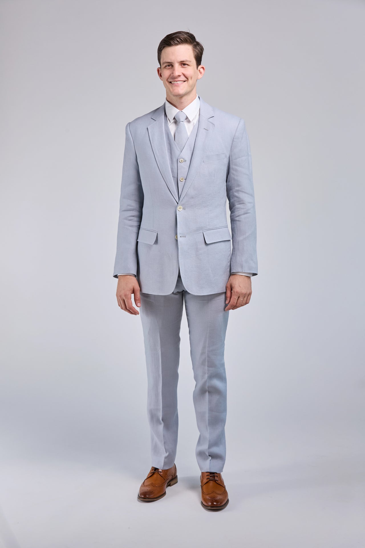 Light Blue Linen 3 Piece Suit