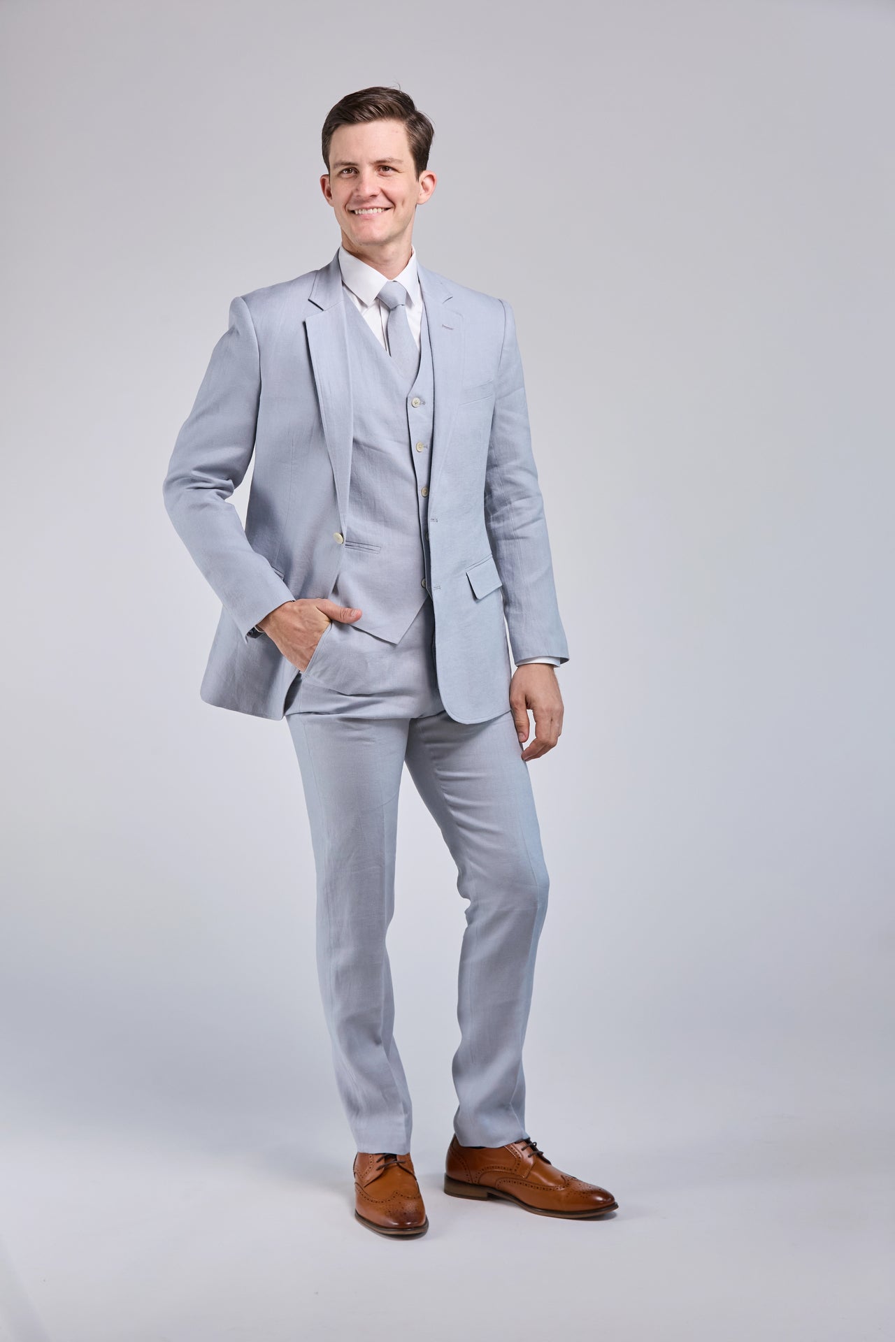 Light Blue Linen 3 Piece Suit