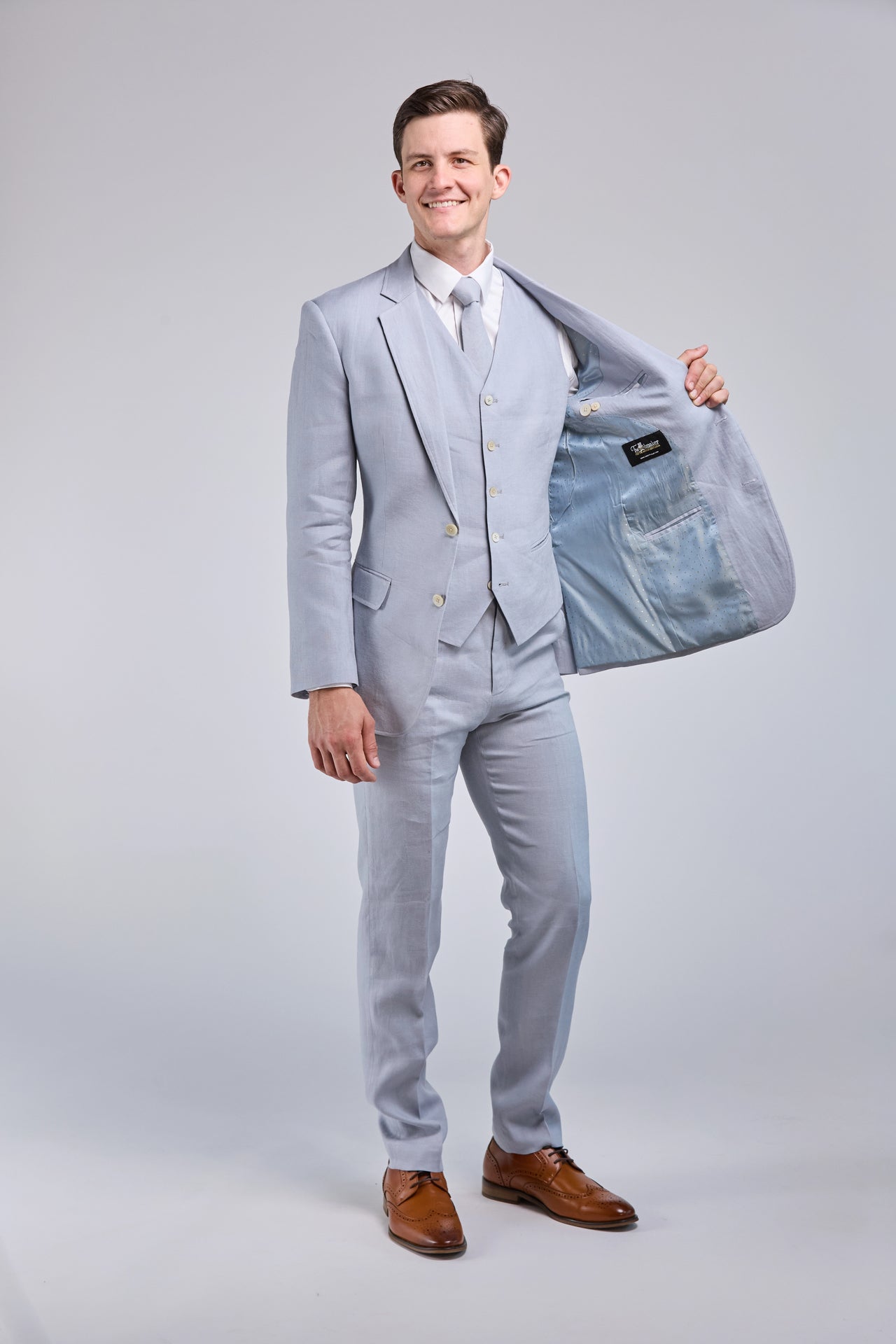 Light Blue Linen 3 Piece Suit