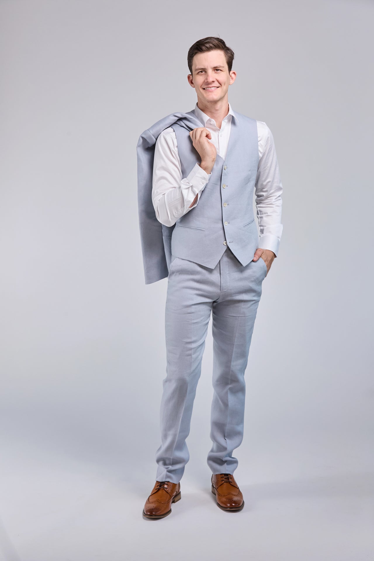 Light Blue Linen 3 Piece Suit