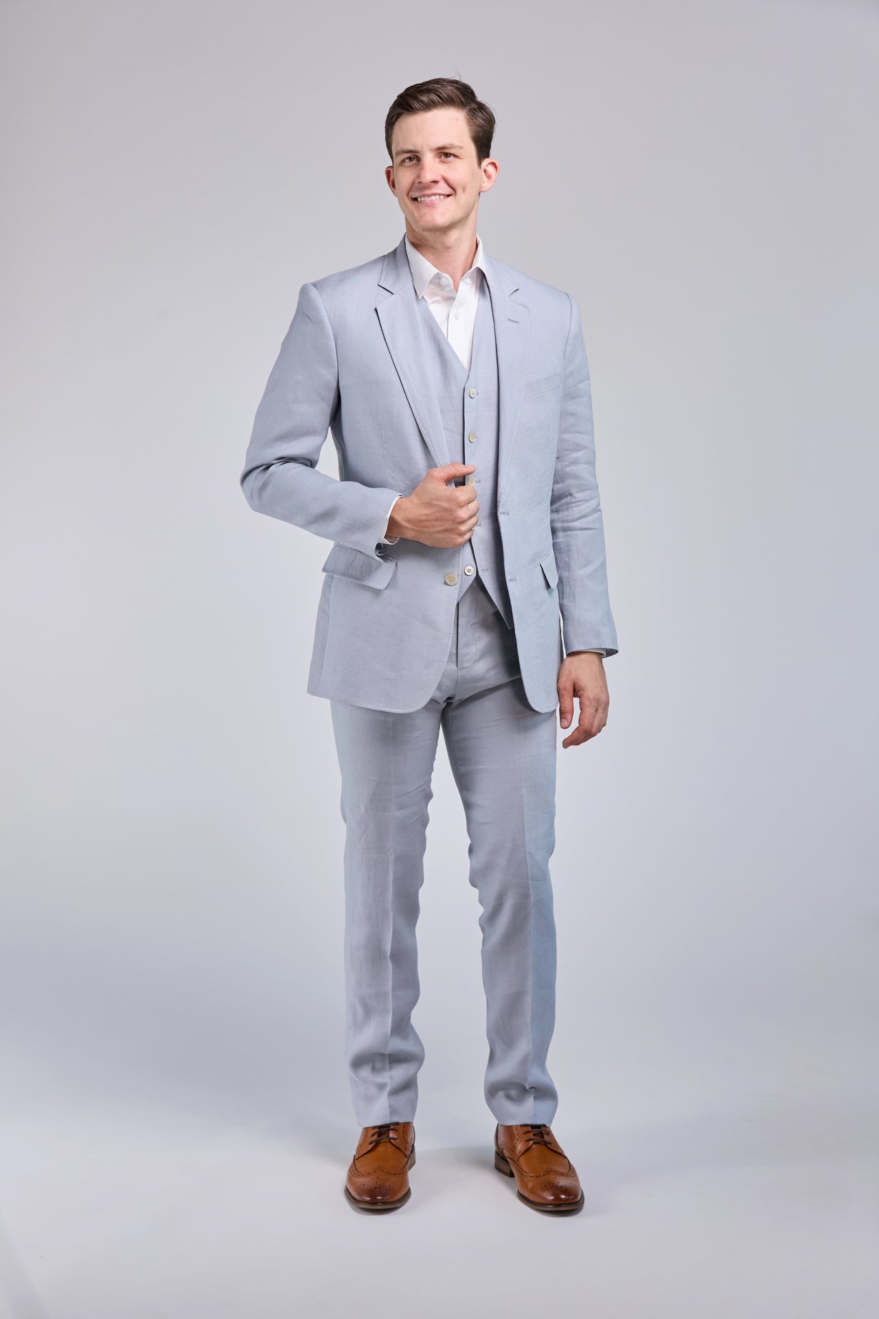 Light Blue Linen 3 Piece Suit