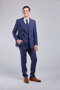 Thumbnail for Navy Pinstripe Linen 3 Piece Suit