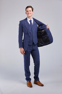 Thumbnail for Navy Pinstripe Linen 3 Piece Suit