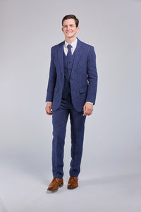 Thumbnail for Navy Pinstripe Linen 3 Piece Suit