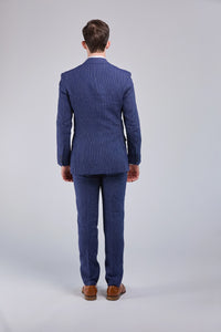 Thumbnail for Navy Pinstripe Linen 3 Piece Suit