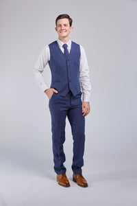 Thumbnail for Navy Pinstripe Linen 3 Piece Suit