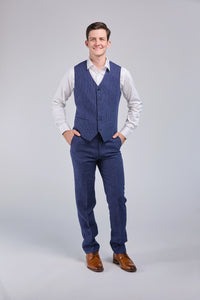 Thumbnail for Navy Pinstripe Linen 3 Piece Suit