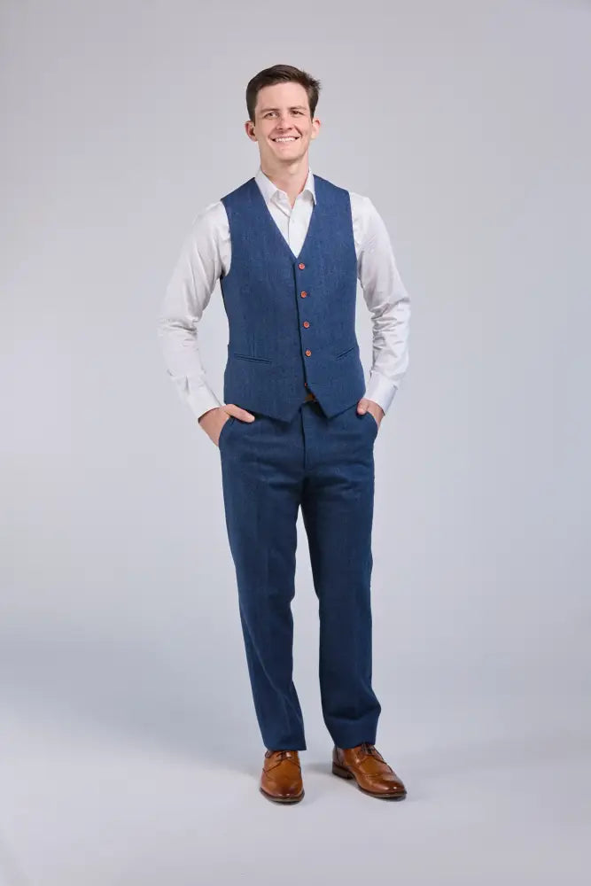 Blue Herringbone Tweed 3 Piece Suit Suits