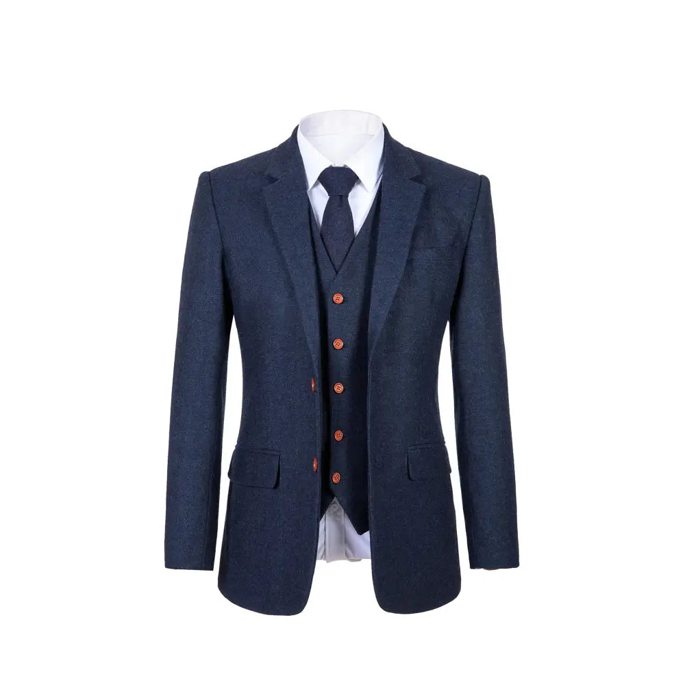 Classic Navy Barleycorn Tweed 3 Piece Suit Suits