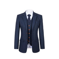 Thumbnail for Classic Navy Barleycorn Tweed 3 Piece Suit Suits