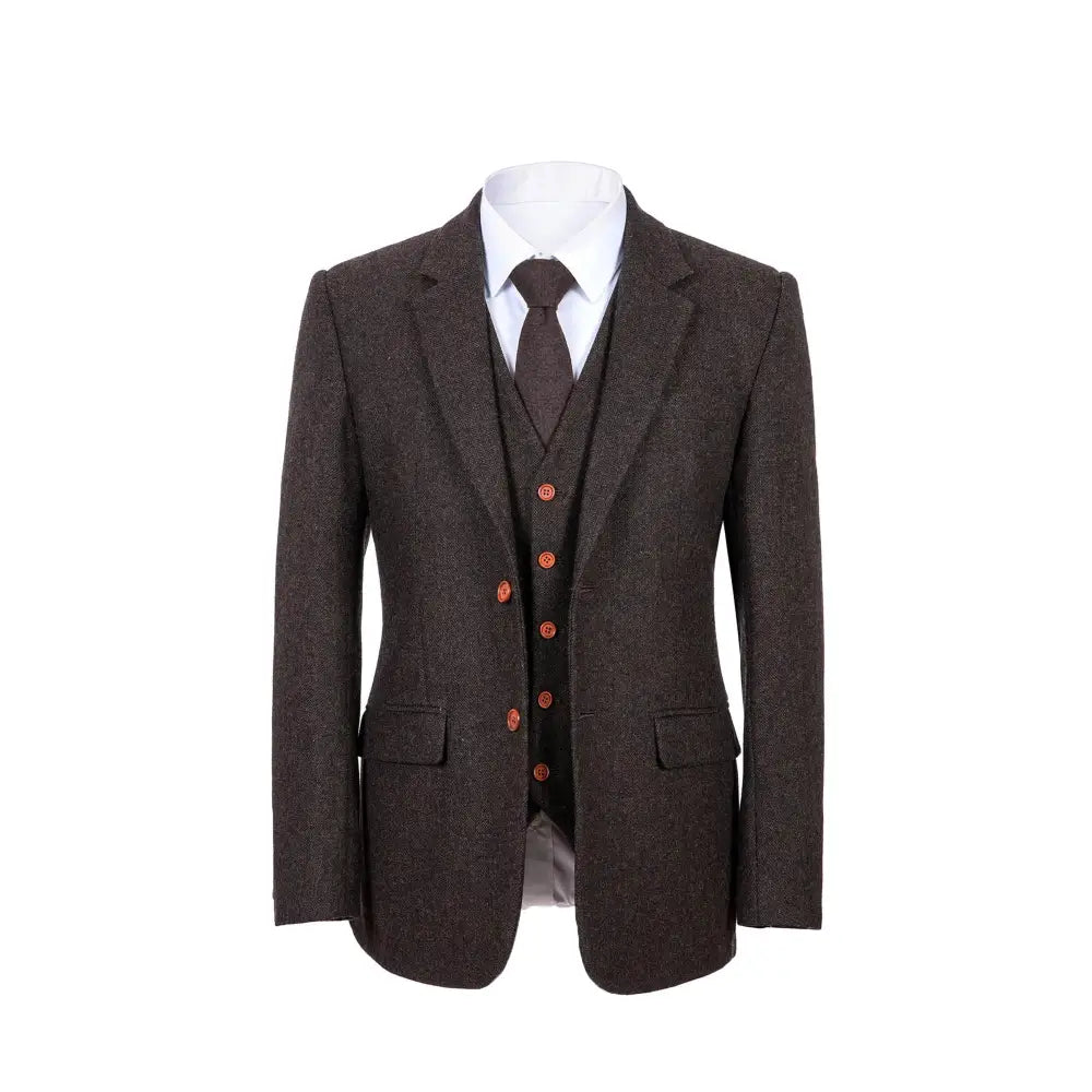 Dark Brown Herringbonetweed 3 Piece Suit Suits