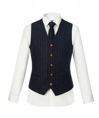 Thumbnail for Navy Wool Stripe Waistcoat Only USA Clearance