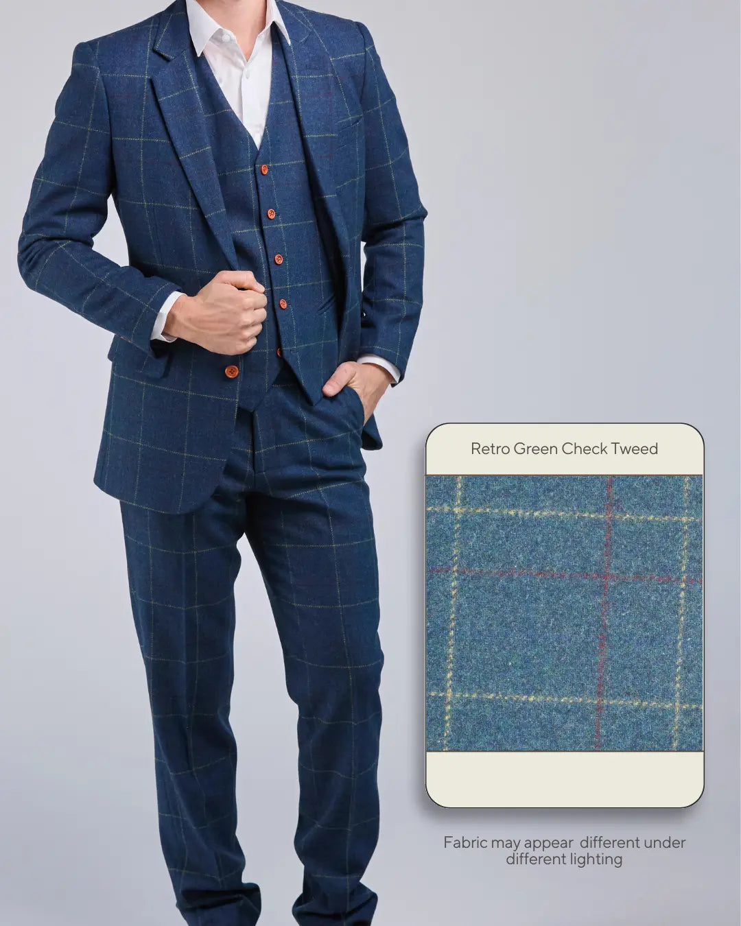 Retro Blue Check Tweed 3 Piece Suit