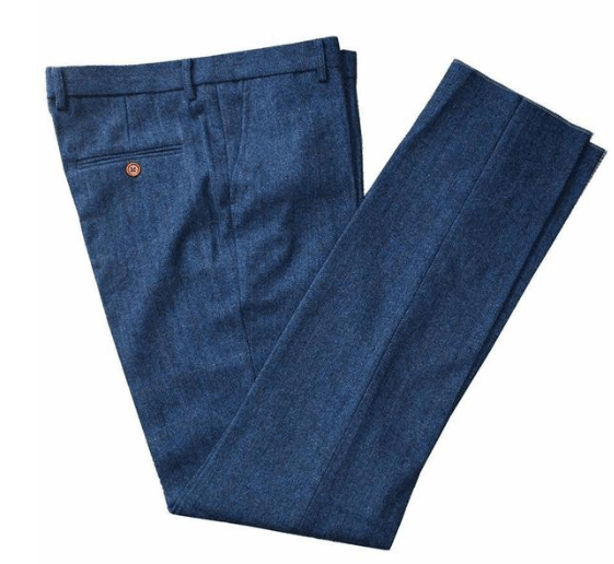 Blue Herringbone Tweed Trousers USA Clearance