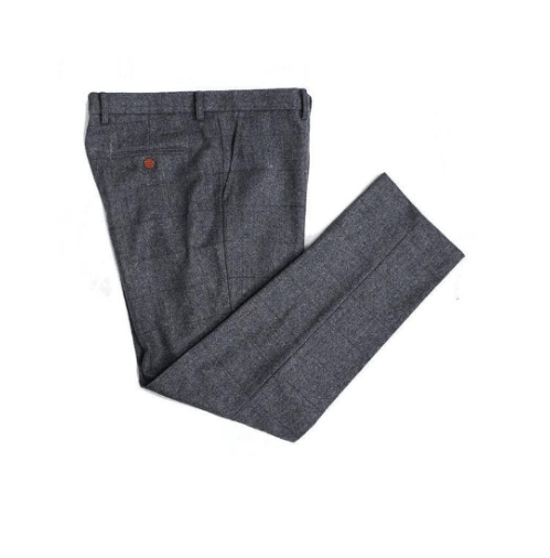 Prince Of Wales Grey Herringbone Tweed Trousers USA Clearance