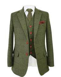 Thumbnail for Olive Green Check Tweed Jacket & Waistcoat USA Clearance (Green Waistcoat)