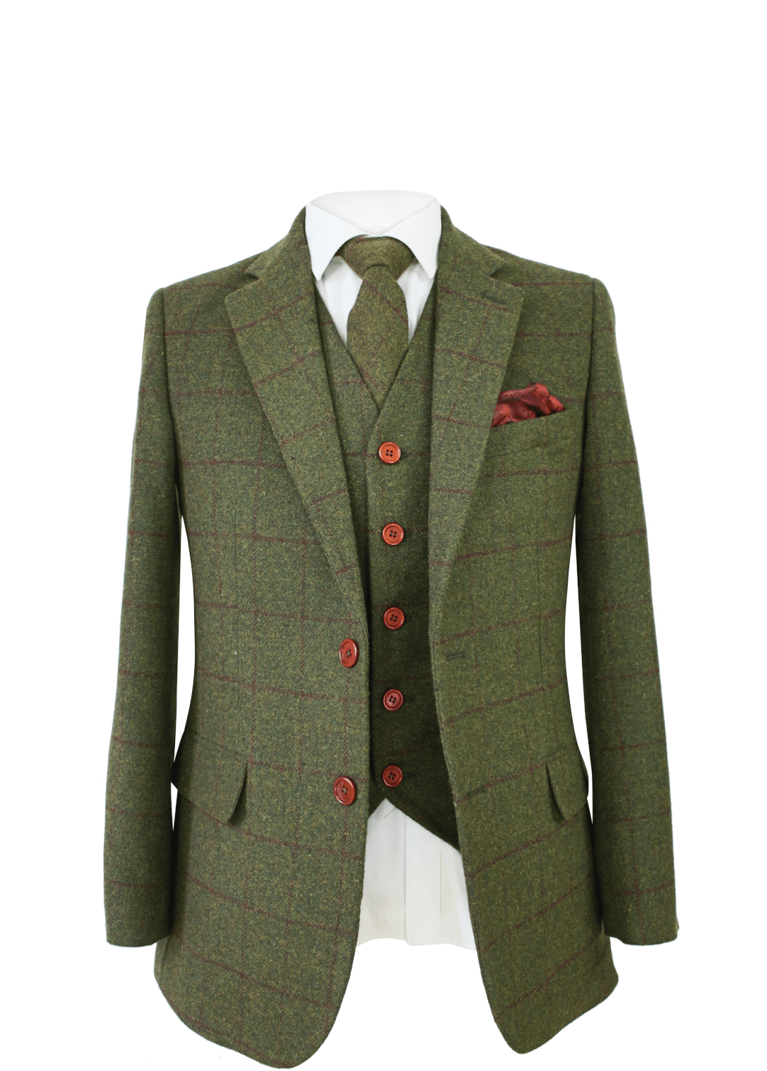 Olive Green Check Tweed Waistcoat Only USA Clearance